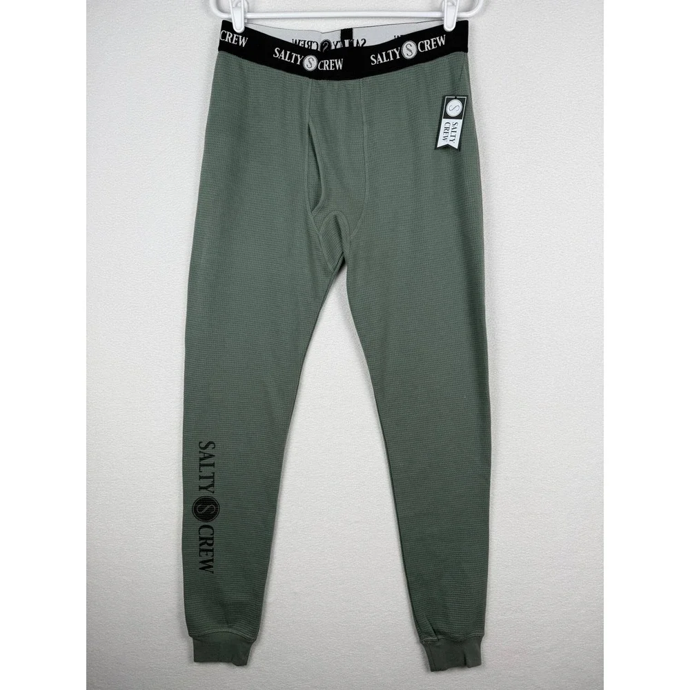 NEW Salty Crew Daybreak Thermal Pant Mens M Moss Green Waffle Knit Base Layer